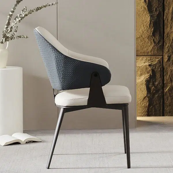 Contemporary Scandinavian Leather Carbon Steel Sponge Square Lozenge Dining Chair Backrest Armrest For Dining Room - Image 14