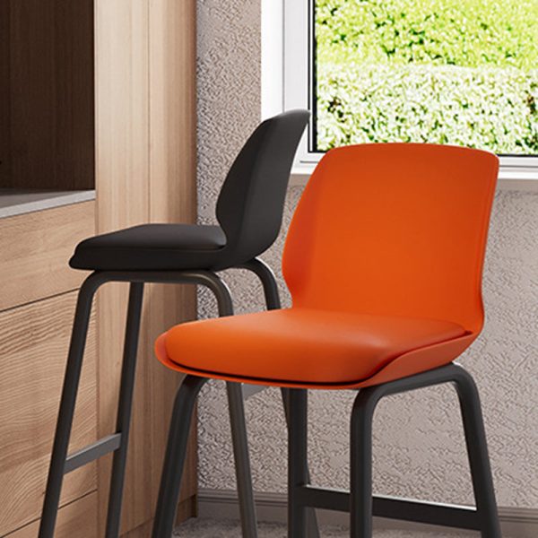Contemporary Nordic Square Leather Upholstered Iron Bar Stool Plastic Backrest Footrest For Dining Room - Image 5