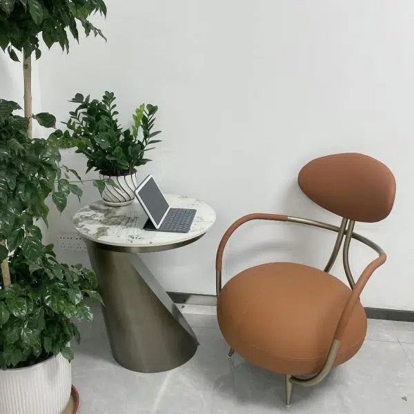 Contemporary Luxury Round Leather Steel Chair Backrest Armless For Living Room - Image 3