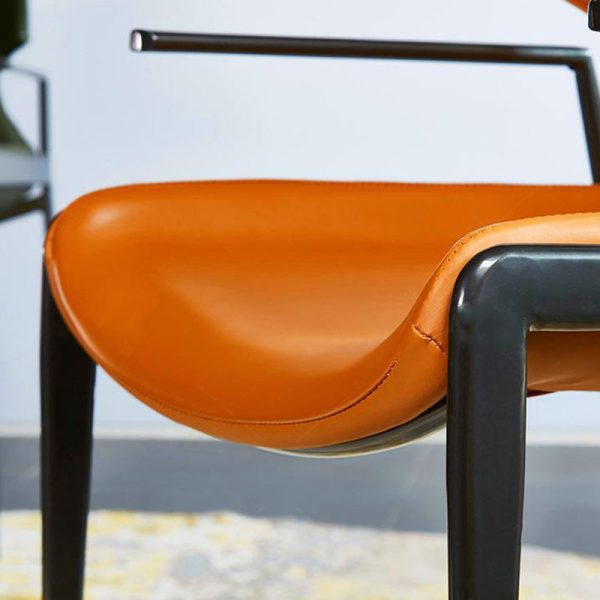 Contemporary Luxury Leather Metal Tapered Legs Dining Chair Backrest For Living Room - Image 9