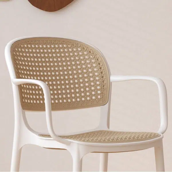Contemporary Nordic Square Rattan Plastic Dining Chair Backrest Armrest For Dining Room - Image 5