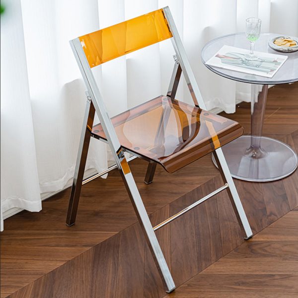 Contemporary Nordic Square Acrylic Metal Dining Chair Foldable For Dining Room - Image 14