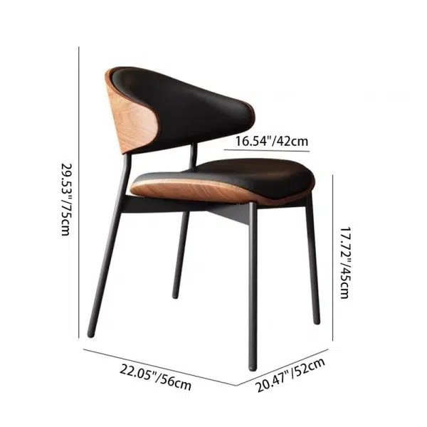 Contemporary Retro PU Wood Metal Sponge Square Curved Dining Chair Backrest For Dining Room - Image 6
