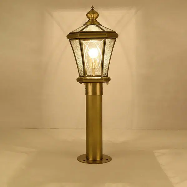 European Outdoor Glass Copper Lantern 1-Light Lawn Landscape Light - Image 4