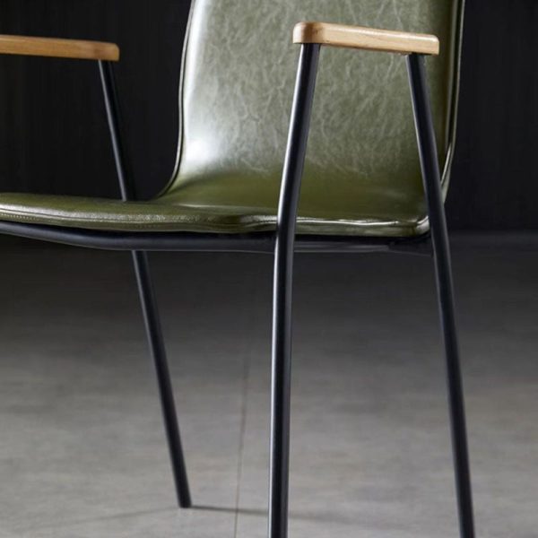 Contemporary Industrial Square Upholstered Leather Wooden Dining Chair Backrest Armrest For Dining Room - Image 10