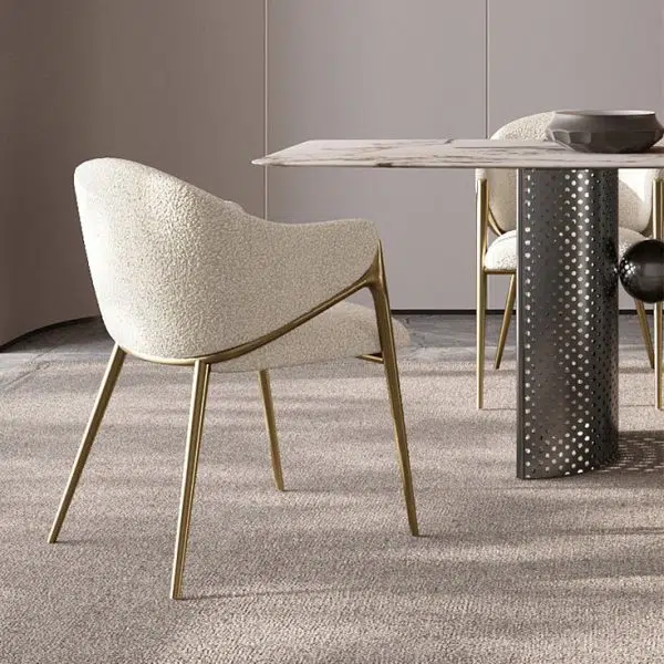 Contemporary Luxury Round Lambswool Stainless Steel Legs Dining Chair Backrest Armrest For Dining Room - Image 8