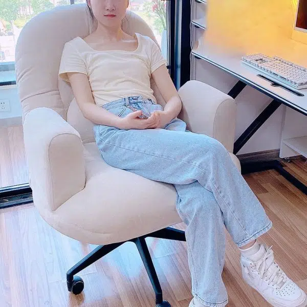 Contemporary Scandinavian Curved Square Cotton Linen Nylon Desk Chair Backrest Arm For Home Office - Image 9