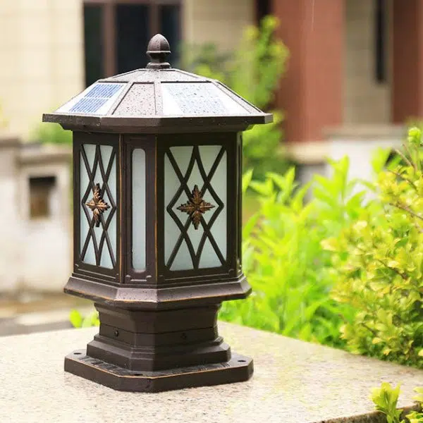 Solar European Hexagon Cage Column LED Outdoor Patio Post Head Landscape Light - Image 4