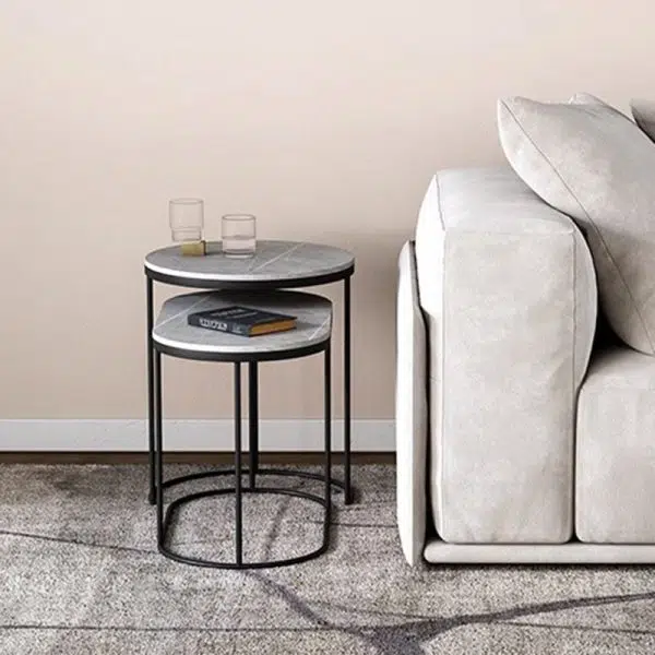 Contemporary Luxury Oval Sintered Stone Top Nesting End Table For Living Room - Image 15