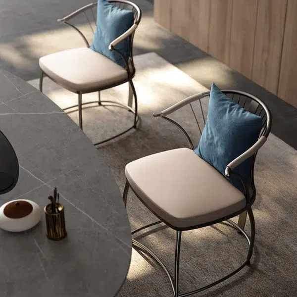 Contemporary Luxury Curved Stainless Steel Leather Chair Backrest Armless For Living Room - Image 3