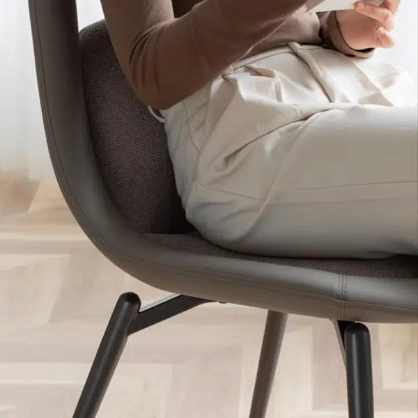 Contemporary Scandinavian Curved Leather Metal Tapered Legs Dining Chair Backrest For Dining Room - Image 11