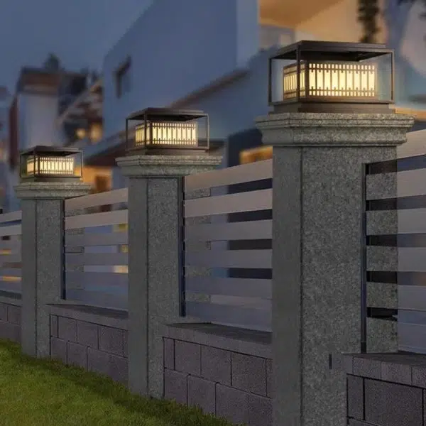 Traditional Chinese Square Stainless Steel Glass 1-Light Post Head Light For Garden - Image 14