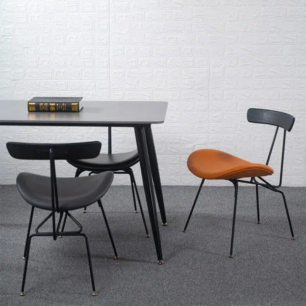 Contemporary Luxury PU Leather Upholstered Metal Legs Curved Dining Chair Backrest For Dining Room - Image 18