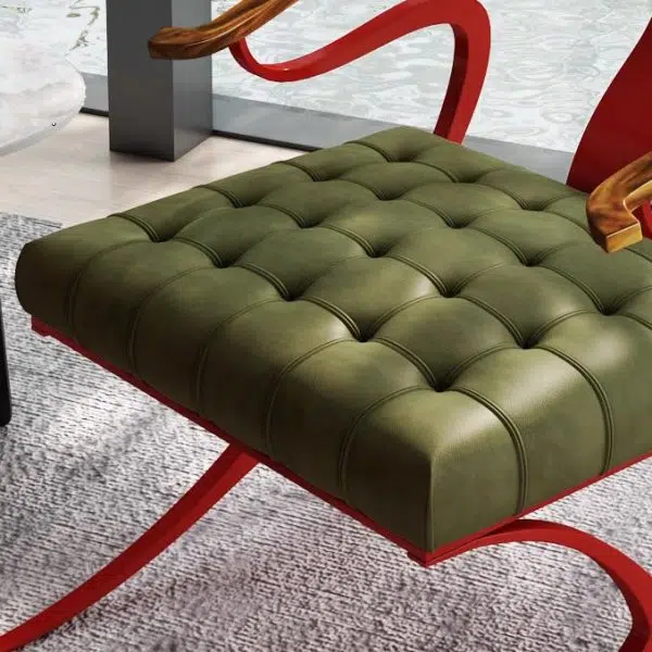 Contemporary Retro Curved Wood Leather Chair Backrest Armrest For Living Room - Image 9