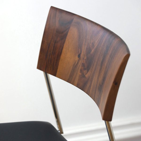 Contemporary Nordic Rectangular Curved Backrest Wood Leather Dining Chair For Dining Room - Image 5