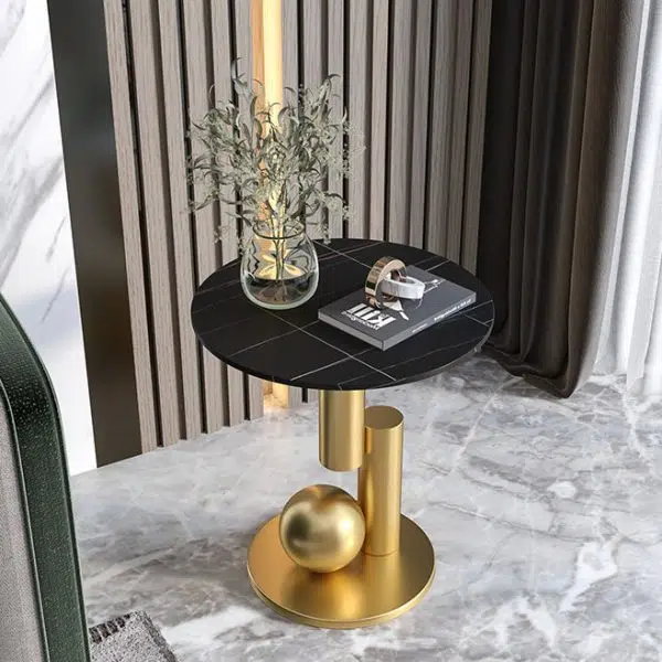 Contemporary Luxury Circular Rock Slabs Geometric Base End Table For Living Room - Image 4