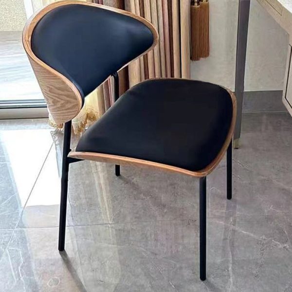 Contemporary Nordic Walnut Wood Grain Microfiber Leather Upholstered Dining Chair Backrest For Dining Room - Image 8