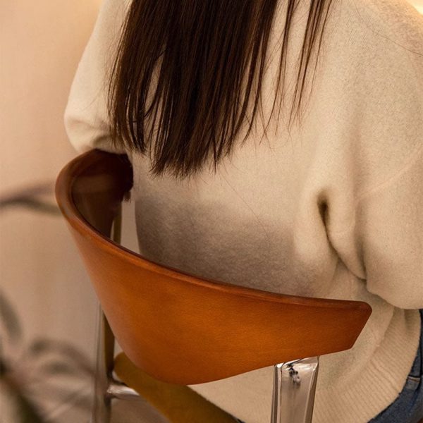 Contemporary Retro Beech Wood Iron Velvet Sponge Square Curved Dining Chair Backrest For Dining Room - Image 9