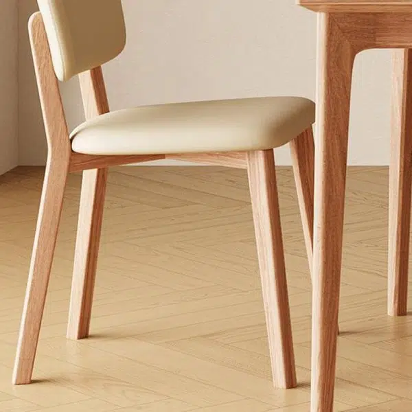 Modern Minimalist Square Wood Leather Chair Backrest Armless For Living Room - Image 6