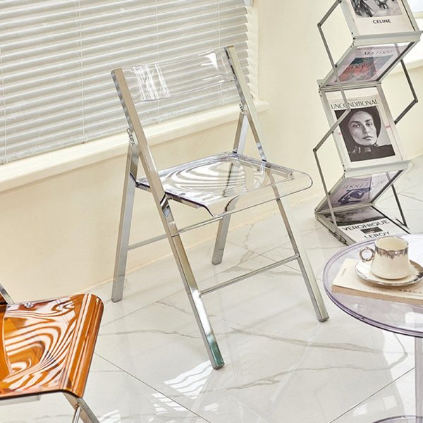 Contemporary Nordic Square Acrylic Metal Dining Chair Foldable For Dining Room - Image 3