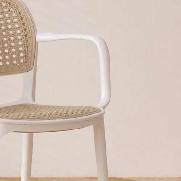 Contemporary Nordic Square Rattan Plastic Dining Chair Backrest Armrest For Dining Room - Image 6