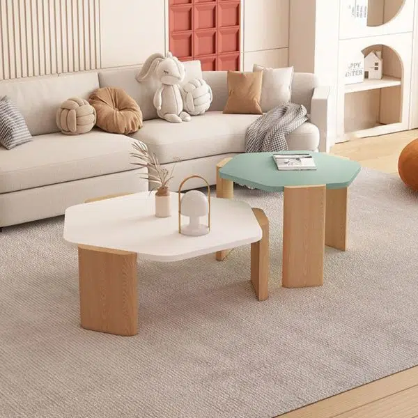 Contemporary Creative Hexagonal Plank Oak End Table 1-Tier For Living Room - Image 3