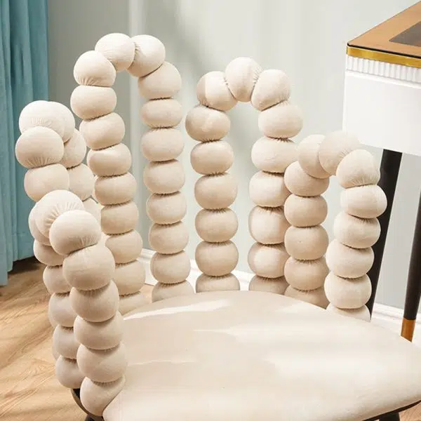 Contemporary Creative Trapezoidal Round Upholstered Bead String Backrest Velvet Carbon Steel Vanity Stool For Bedroom - Image 5