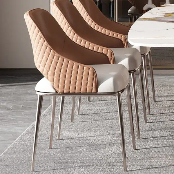 Contemporary Luxury Microfiber Leather Upholstered Carbon Steel Dining Chair Backrest For Dining Room - Image 12
