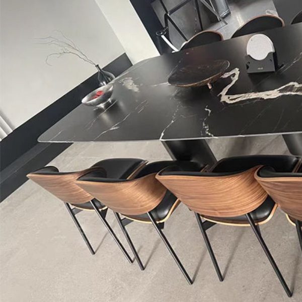 Contemporary Nordic Walnut Wood Grain Microfiber Leather Upholstered Dining Chair Backrest For Dining Room - Image 11