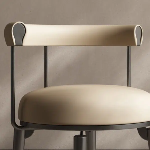 Contemporary Nordic Round Upholstered Leather Stainless Steel Dining Chair Curved Backrest For Dining Room - Image 5