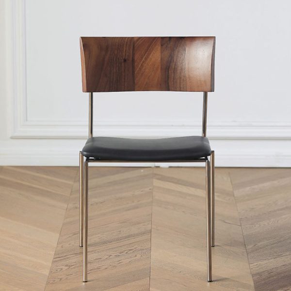 Contemporary Nordic Rectangular Curved Backrest Wood Leather Dining Chair For Dining Room - Image 2