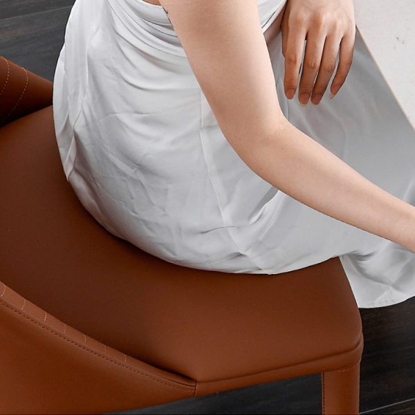 Contemporary Nordic Rectangular Arched Striped Backrest Leather Carbon Steel Dining Chair For Dining Room - Image 8