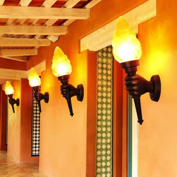 Contemporary Creative Hand Held Torch Aluminum Glass 1-Light Outdoor Wall Sconce Lamp For Garden - Image 3