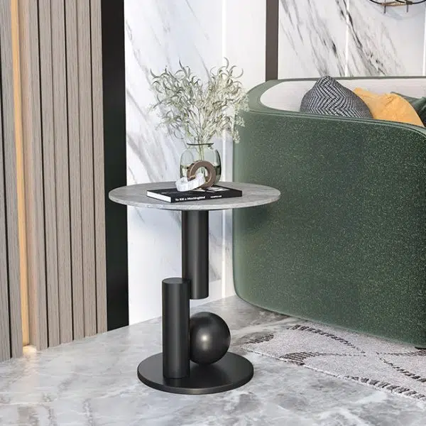 Contemporary Luxury Circular Rock Slabs Geometric Base End Table For Living Room - Image 5