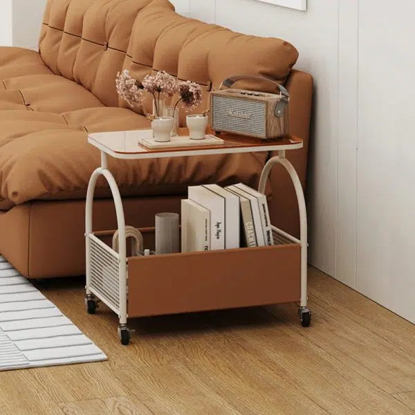 Contemporary Luxury Rectangular Glass Iron Leather End Table 2-Tier For Living Room - Image 11