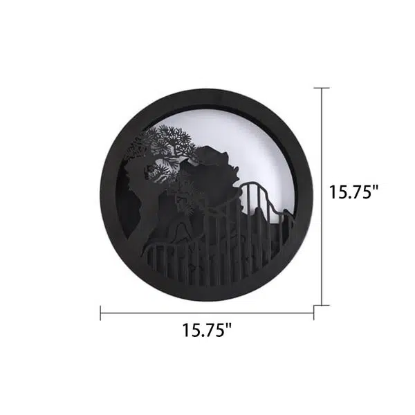 Modern Chinese Landscape Pine Zen Round LED Outdoor Wall Sconce Lamp - Image 6