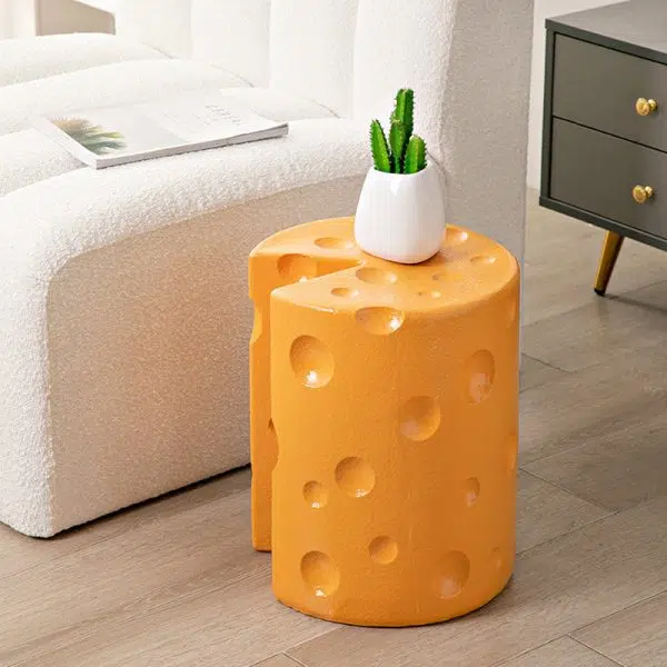 Contemporary Creative Kids Round Cylinder Cheese Resin Side Table For Bedroom - Image 2