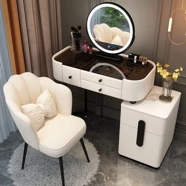 Contemporary Creative Petal Butterfly Knot Square Velvet Metal Vanity Stool Backrest Armless For Bedroom - Image 2