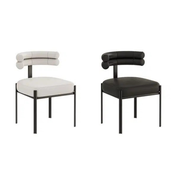 Contemporary Creative Half Arc Square Leather Metal Dining Chair Backrest Armless For Dining Room - Image 15