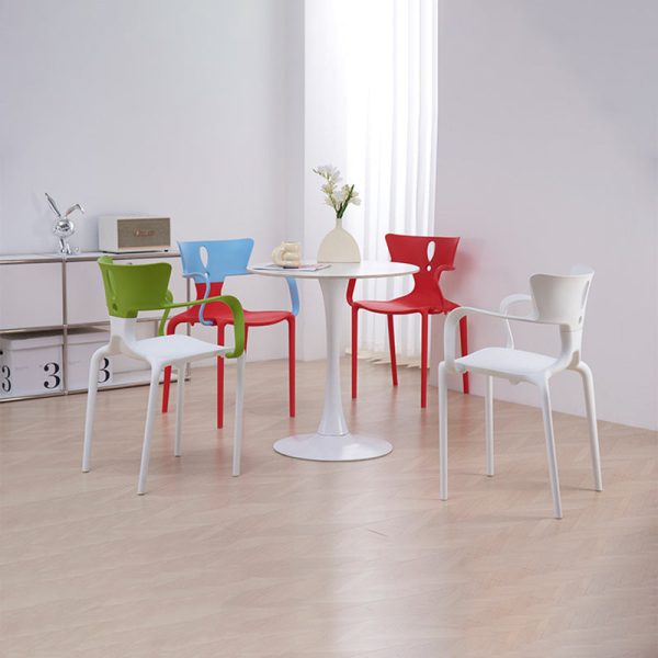Contemporary Nordic Curved Plastic Dining Chair Backrest Armrest For Dining Room - Image 14