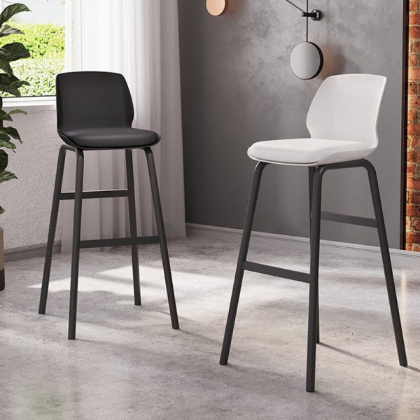 Contemporary Nordic Square Leather Upholstered Iron Bar Stool Plastic Backrest Footrest For Dining Room - Image 3