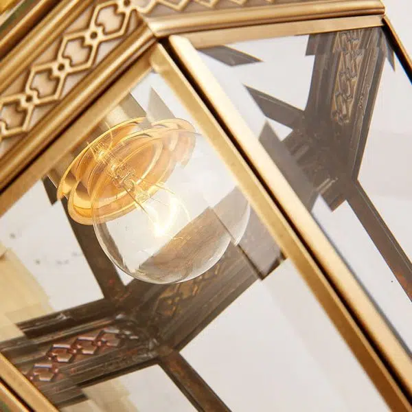 European Modern Hexagonal Lantern Copper Glass Waterproof 1-Light Outdoor Wall Sconce Lamp - Image 10