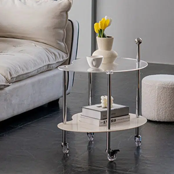Contemporary Nordic Cloud Acrylic Stainless Steel Crystal Wheel End Table 2-Tier For Living Room - Image 14