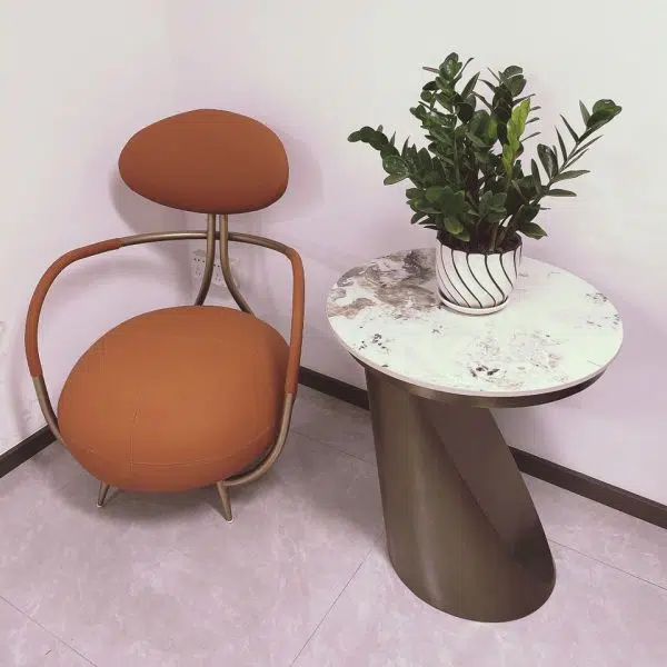 Contemporary Luxury Round Leather Steel Chair Backrest Armless For Living Room - Image 8