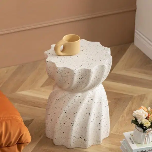 Contemporary Nordic Cylindrical Lace Hourglass Magnesium Oxide End Table For Living Room - Image 2