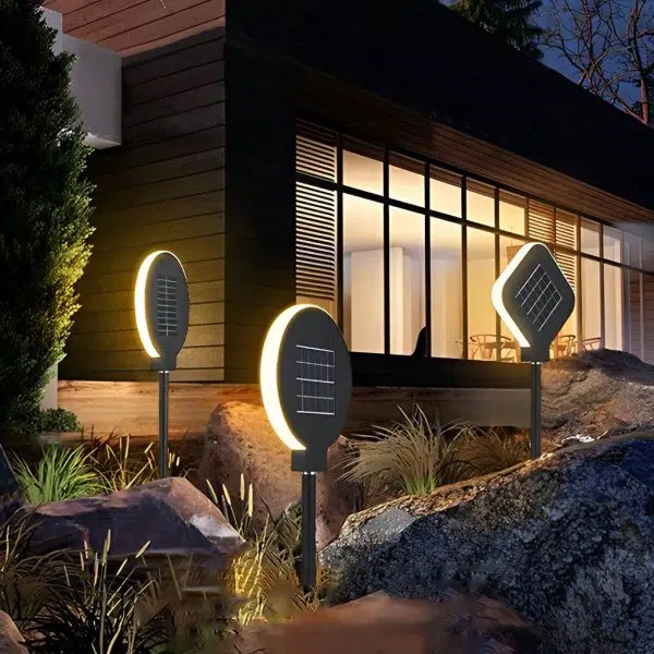 Circular Geometric Shape Waterproof LED Black Modern Solar Lawn Light - Image 7