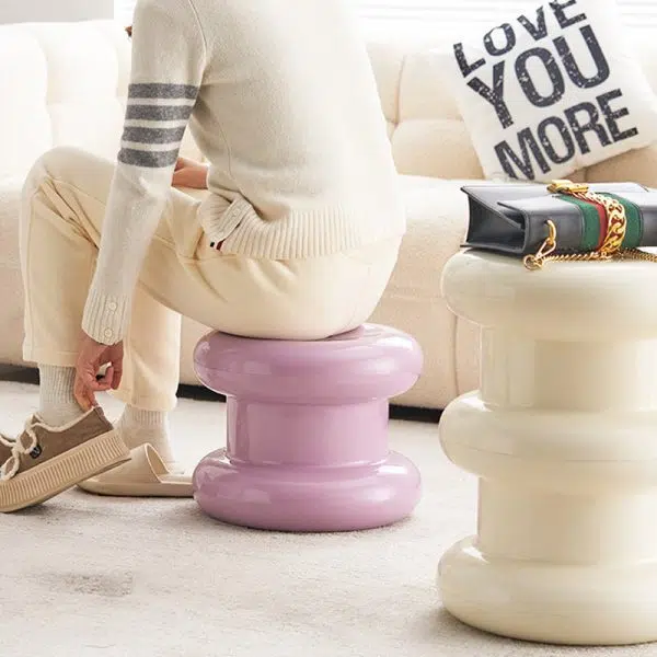 Contemporary Scandinavian Cylinder Frame Plastic Acrylic Vanity Stool 1-Leg For Bedroom - Image 9