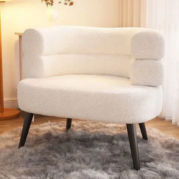 Contemporary Nordic Curved Lambswool Carbon Steel Legs Accent Chair Backrest For Living Room - Image 14