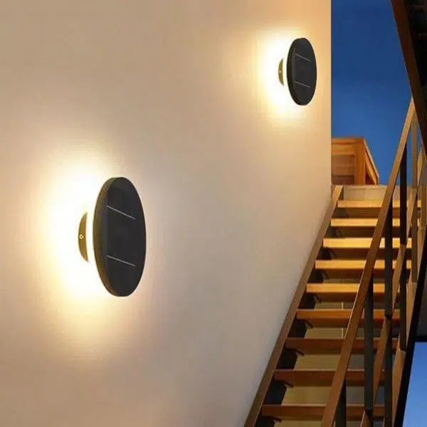 Minimalist Solar Waterproof  Round Disc Design LED Outdoor Wall Sconce Lamp - Image 2