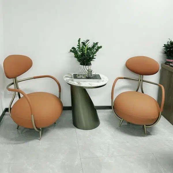 Contemporary Luxury Round Leather Steel Chair Backrest Armless For Living Room - Image 9